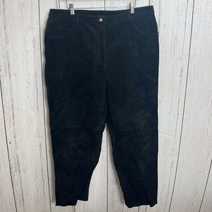 Metro Style 100% Black Suede Leather Pants High Rise Size 18